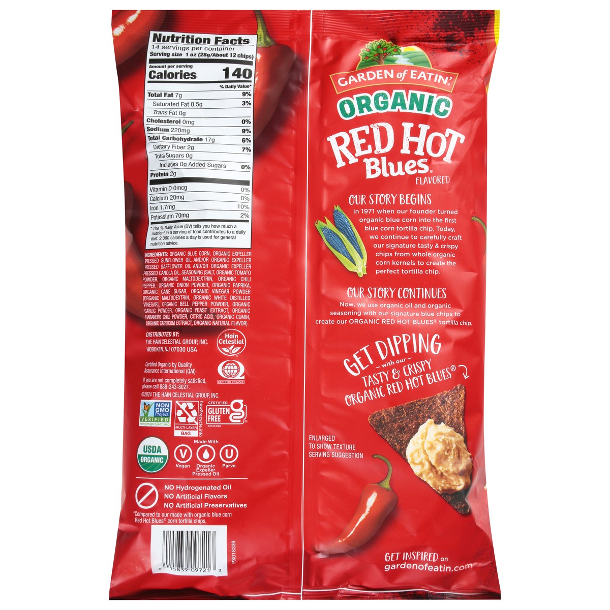 slide 2 of 12, Garden of Eatin' Organic Red Hot Blues Flavored Corn Tortilla Chips 14 oz, 14 oz