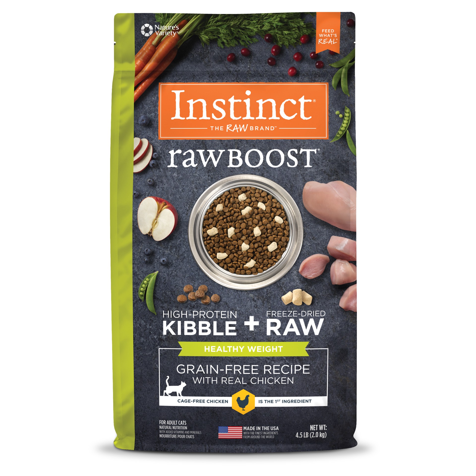 slide 1 of 8, Instinct Raw Boost Healthy Weight Chicken Dry Cat Food, 4.5 lb. Bag, 4.5 lb