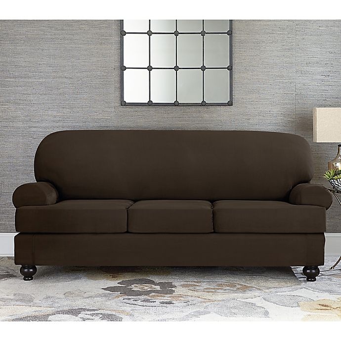 slide 2 of 2, SureFit Home Decor Designer Suede Individual Cushion 3-Seat Sofa Slipcover - Chocolate, 1 ct
