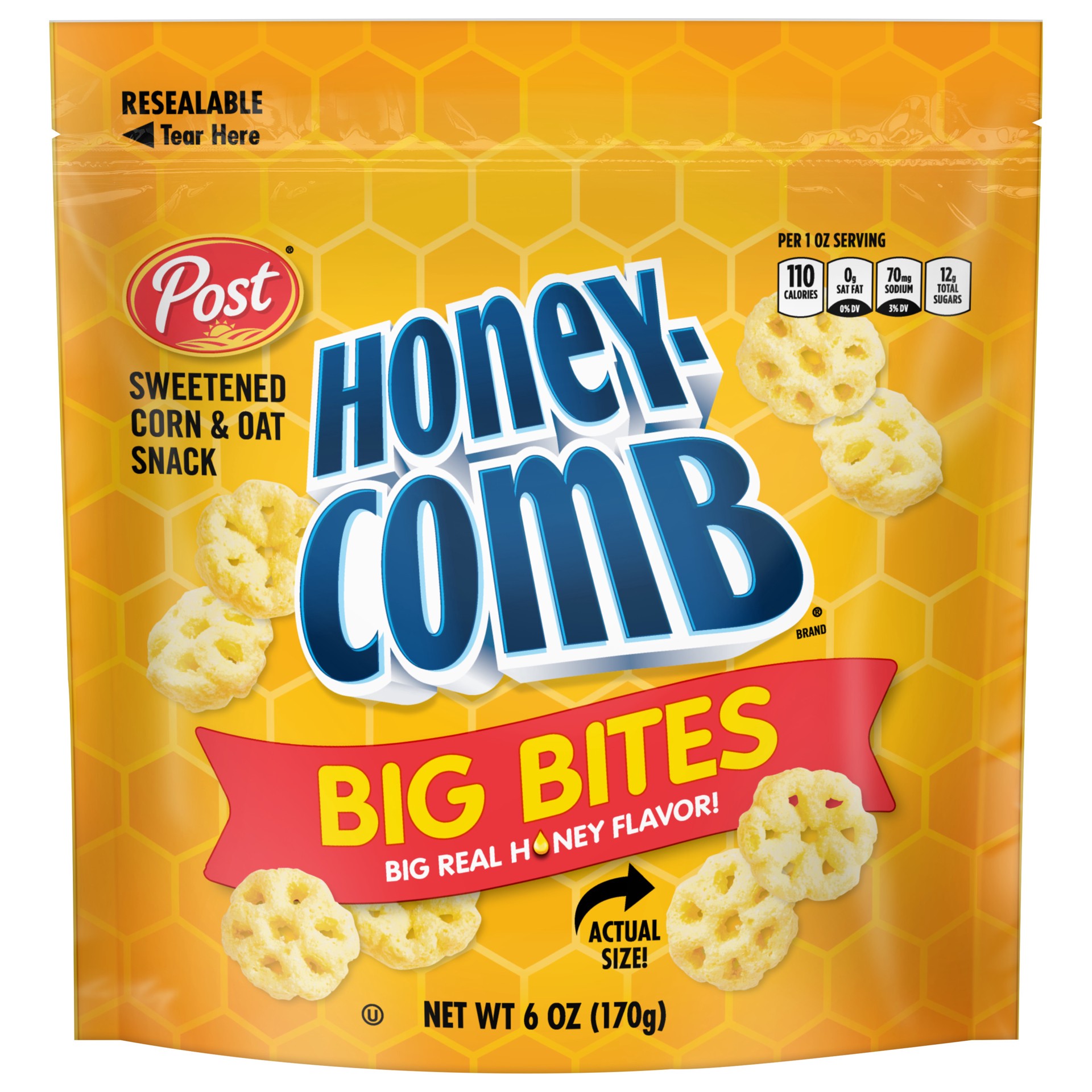 slide 1 of 9, Post New Post Honeycomb Big Bites Original, Portable Cereal Snack for Kids and Families, 6 Ounce – 1 count, 6 oz