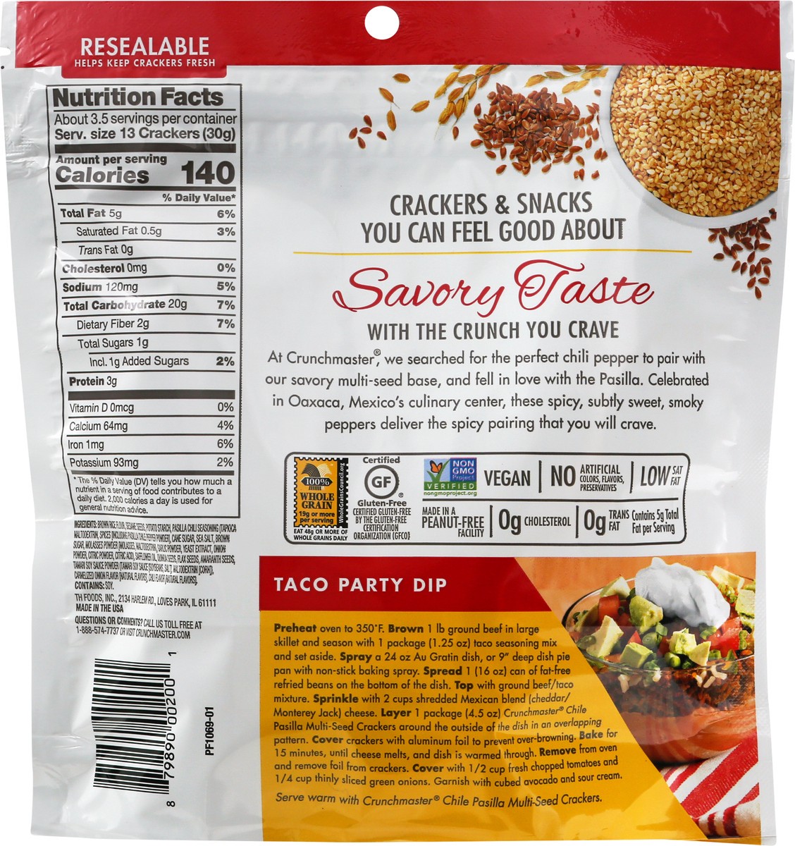 slide 8 of 8, Crunchmaster Chile Pasilla Multi-Seed Baked Crackers, 4 oz