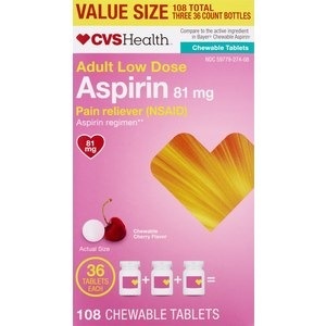 slide 1 of 1, CVS Health Adult Low Dose Aspirin 81 Mg Chewable Tablets Cherry, 3 pk; 36 ct