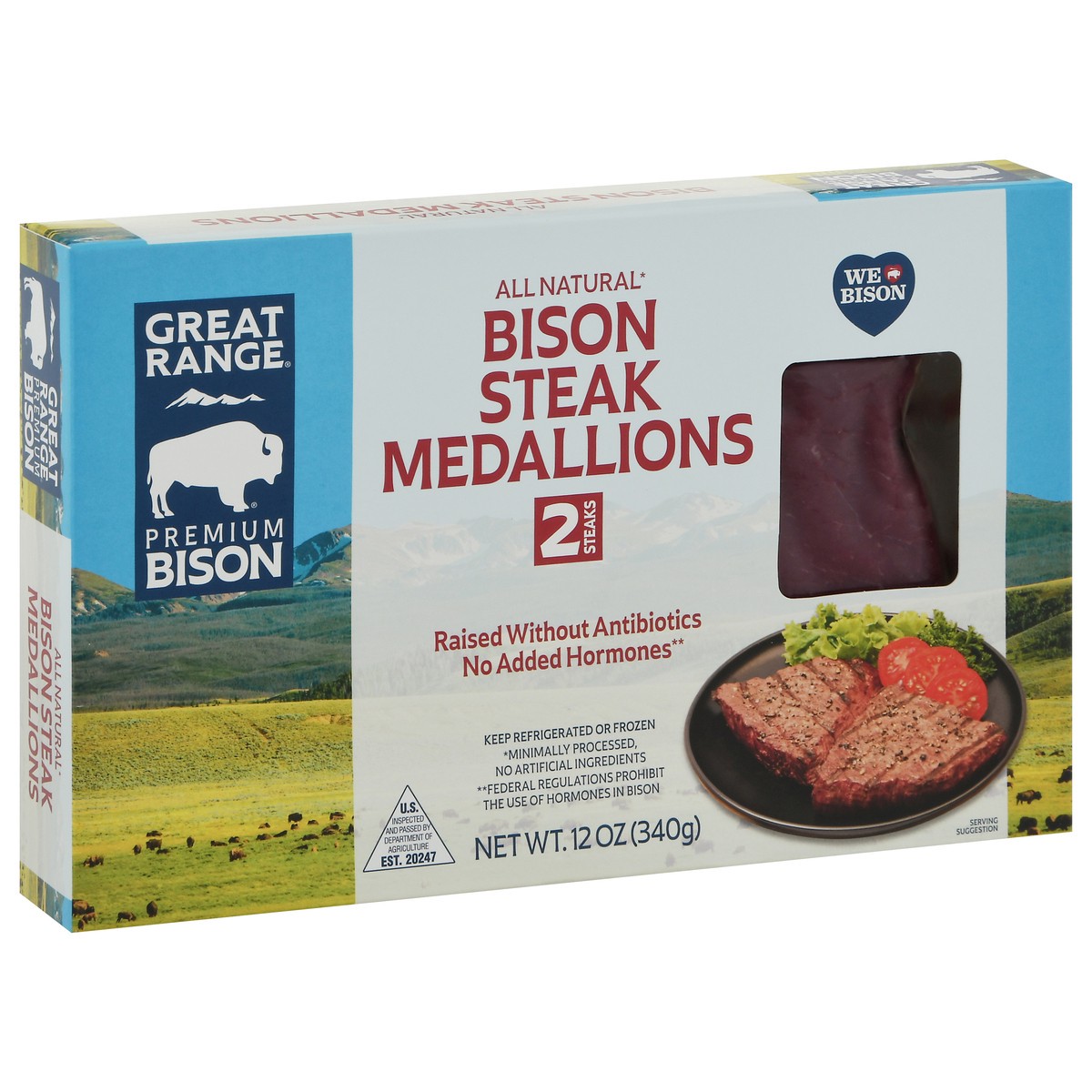 slide 6 of 12, Great Range Medallions Bison Steak 2 ea, 12 oz