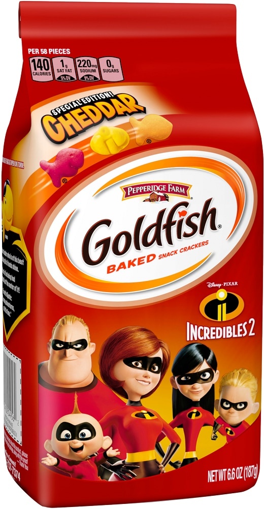 slide 1 of 9, Goldfish Cheddar Baked Snack Crackers Special Edition Incredibles 2, 6.6 oz