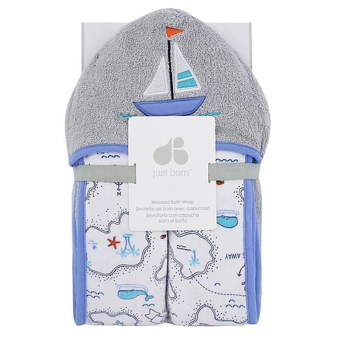 slide 2 of 2, Just Born Map Hooded Towel - Grey, 1 ct