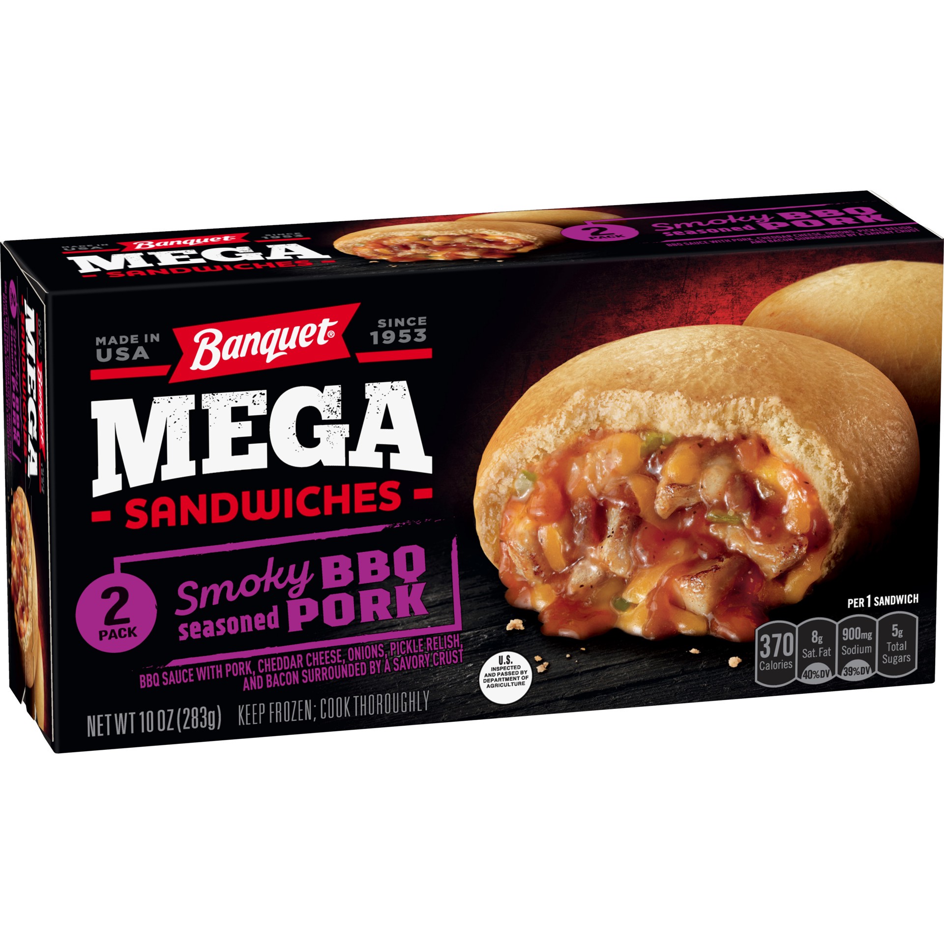 slide 3 of 5, Banquet Mega Smoky BBQ Seasoned Pork Sandwiches 2 Pack 2 ea, 2 ct