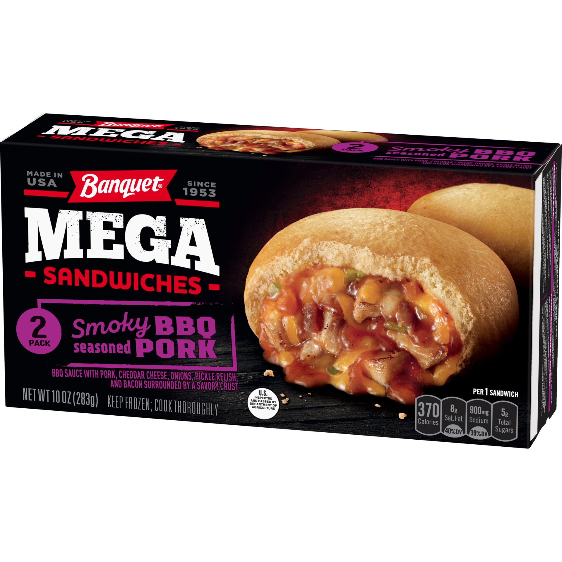 slide 5 of 5, Banquet Mega Smoky BBQ Seasoned Pork Sandwiches 2 Pack 2 ea, 2 ct