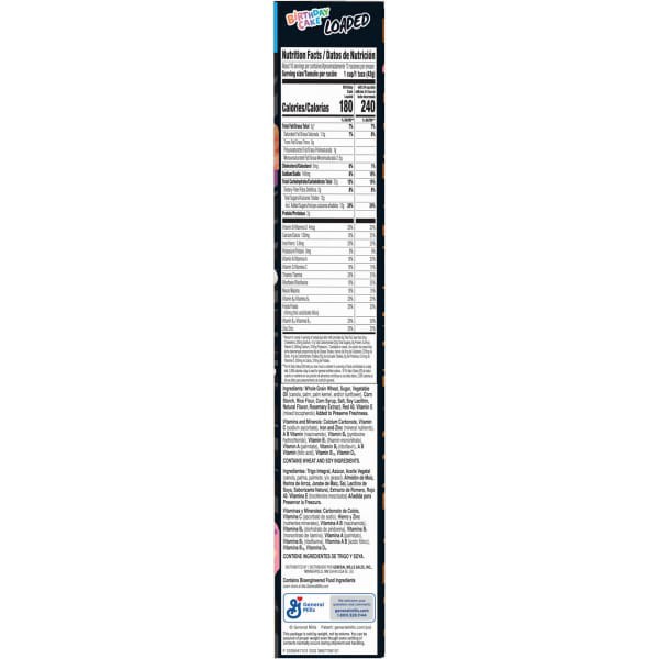 slide 8 of 13, General Mills Birthday Cake Loaded Cereal, Crispy Cereal With Artificially Flavored Vanilla Creme Filling, Made With Whole Grain, Family Size, 15.1 oz