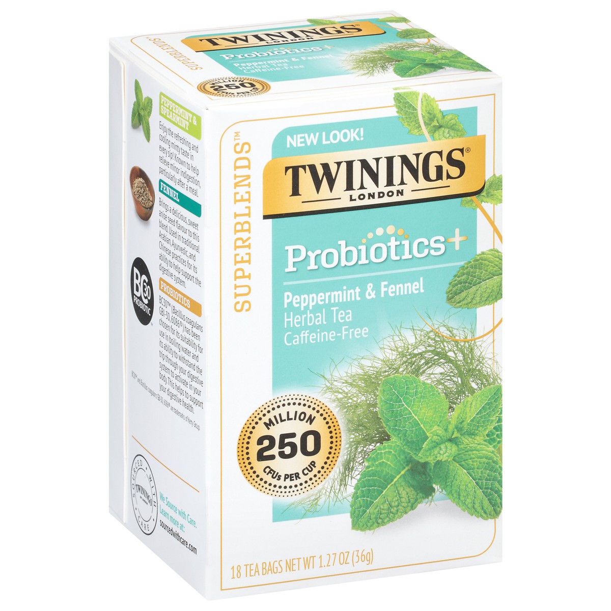 slide 3 of 9, Twinings Caffeine-Free Peppermint with Probiotics Herbal Tea 18 Tea Bags, 18 ct
