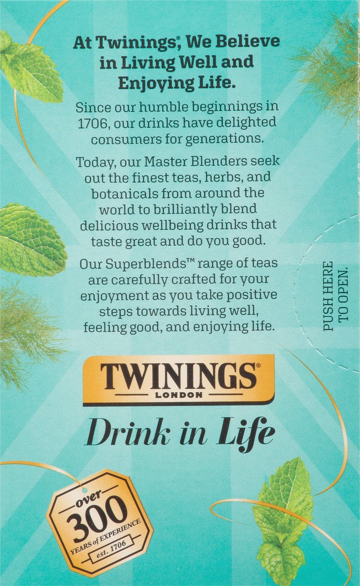 slide 5 of 9, Twinings Caffeine-Free Peppermint with Probiotics Herbal Tea 18 Tea Bags, 18 ct