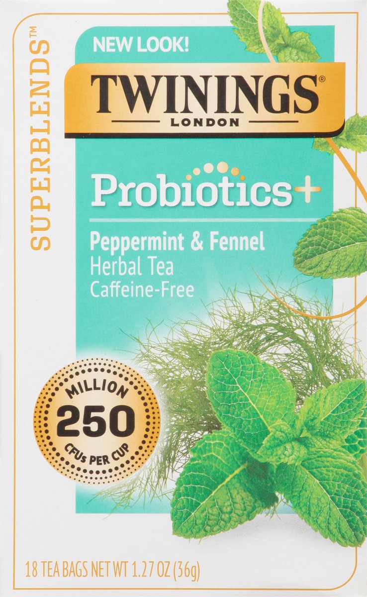 slide 7 of 9, Twinings Caffeine-Free Peppermint with Probiotics Herbal Tea 18 Tea Bags, 18 ct