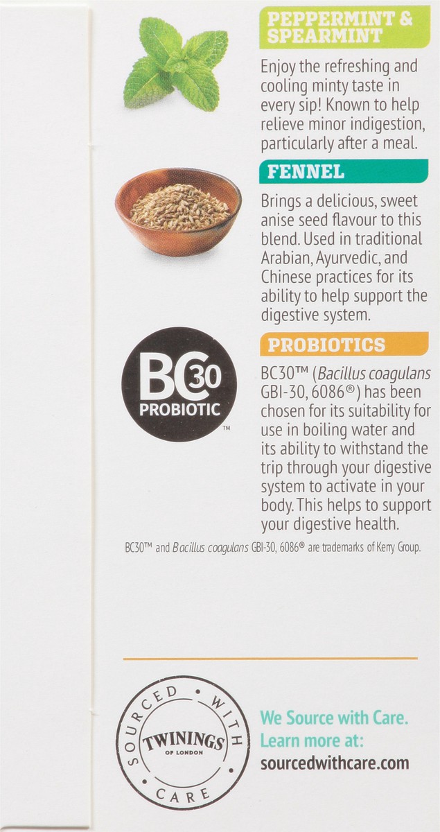 slide 8 of 9, Twinings Caffeine-Free Peppermint with Probiotics Herbal Tea 18 Tea Bags, 18 ct