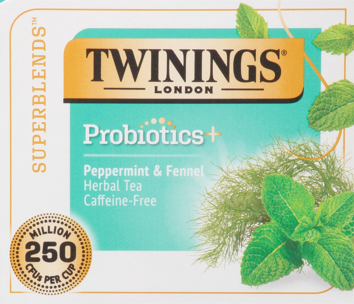 slide 9 of 9, Twinings Caffeine-Free Peppermint with Probiotics Herbal Tea 18 Tea Bags, 18 ct
