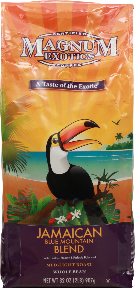 slide 1 of 12, Magnum Exotics Med-Light Roast Whole Bean Jamaican Blue Mountain Blend Coffee - 32 oz, 32 oz