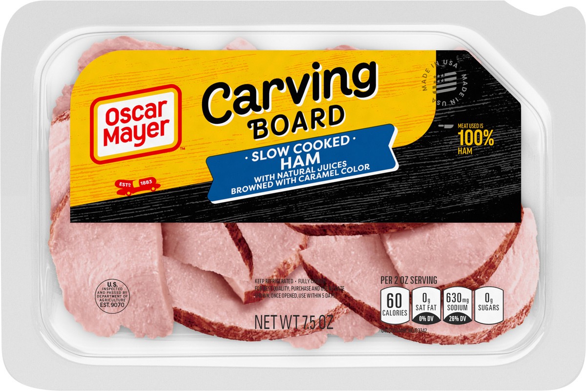 slide 3 of 9, Oscar Mayer Carving Board Slow Cooked Ham Sliced Lunch Meat, 7.5 oz. Tray, 7.5 oz