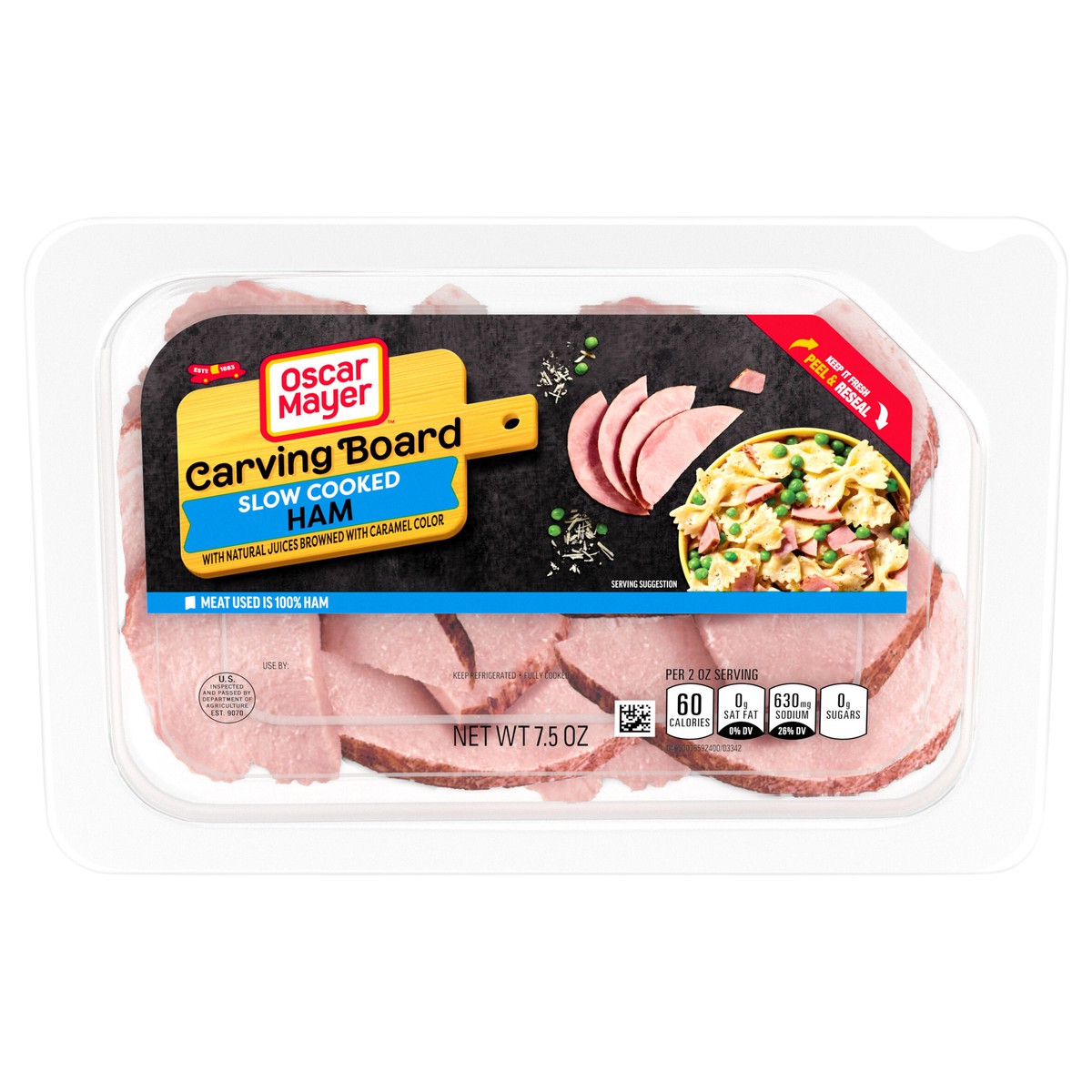 slide 1 of 9, Oscar Mayer Carving Board Slow Cooked Ham Sliced Lunch Meat, 7.5 oz. Tray, 7.5 oz