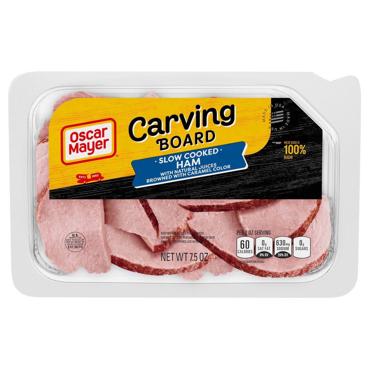slide 1 of 9, Oscar Mayer Carving Board Slow Cooked Ham Sliced Lunch Meat, 7.5 oz. Tray, 7.5 oz