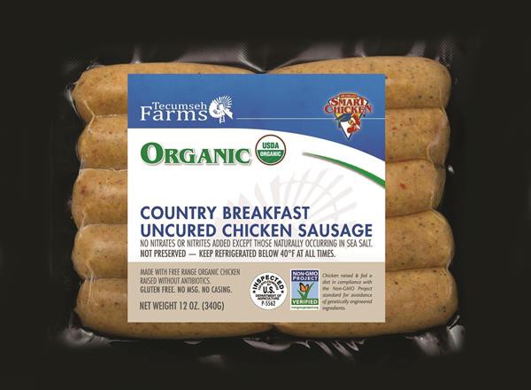 slide 1 of 1, Tecumseh Farms Organic Country Breakfast Uncured Chicken Sausage, 12 oz