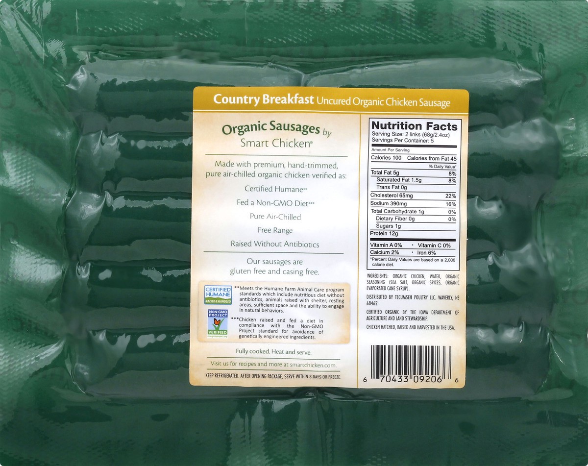 slide 8 of 10, Smart Chicken Tecumseh Farms Organic Country Breakfast Uncured Chicken Sausage, 12 oz