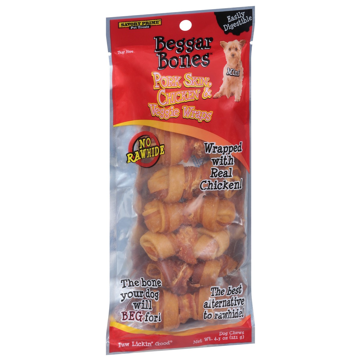 slide 9 of 9, Beggar Bones Pork Skin, Chicken & Veggie Wraps Dog Chews 4.3 oz, 4.3 oz