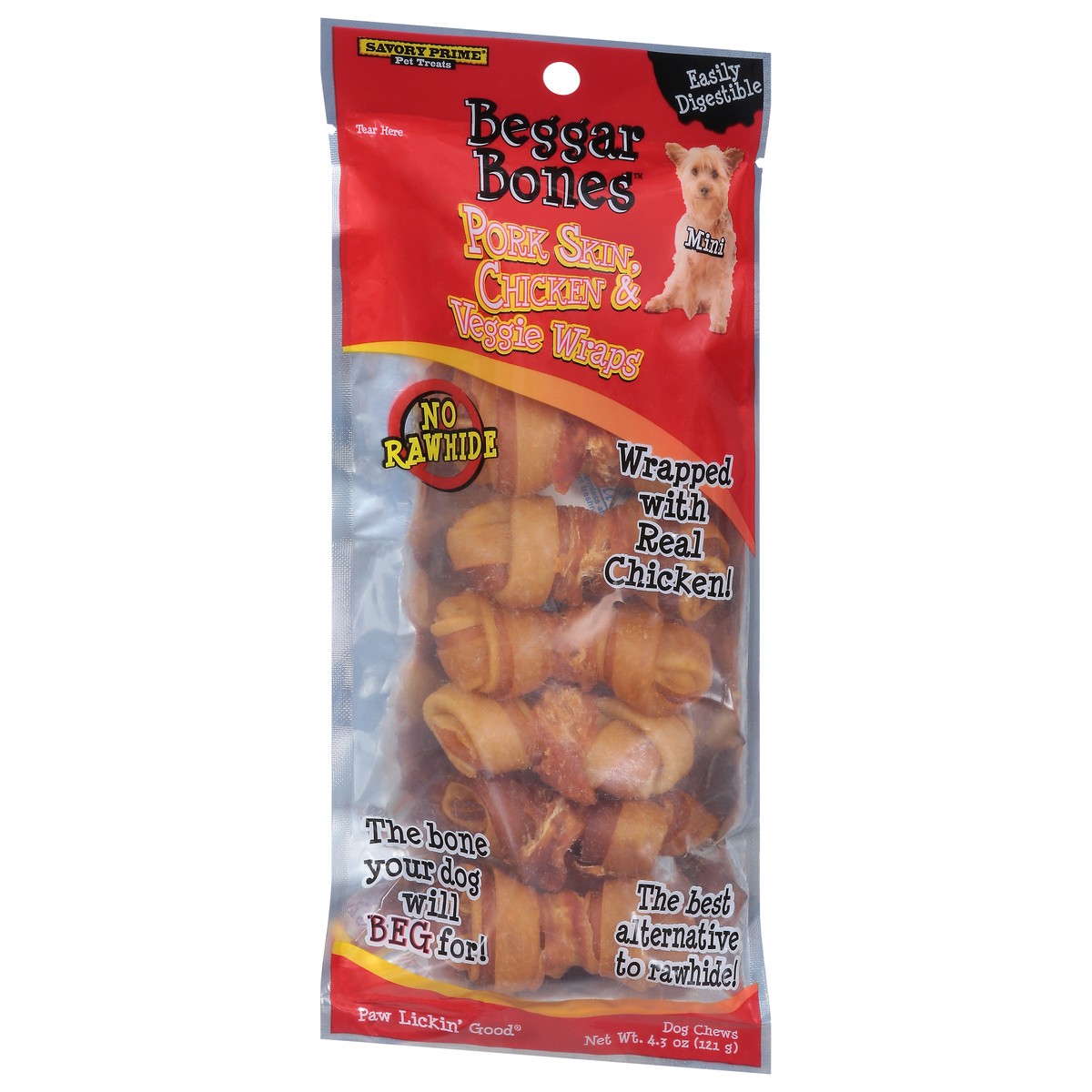 slide 6 of 9, Beggar Bones Pork Skin, Chicken & Veggie Wraps Dog Chews 4.3 oz, 4.3 oz