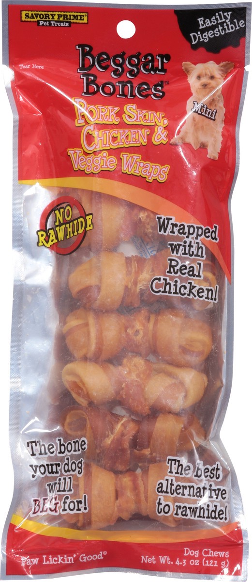 slide 2 of 9, Beggar Bones Pork Skin, Chicken & Veggie Wraps Dog Chews 4.3 oz, 4.3 oz