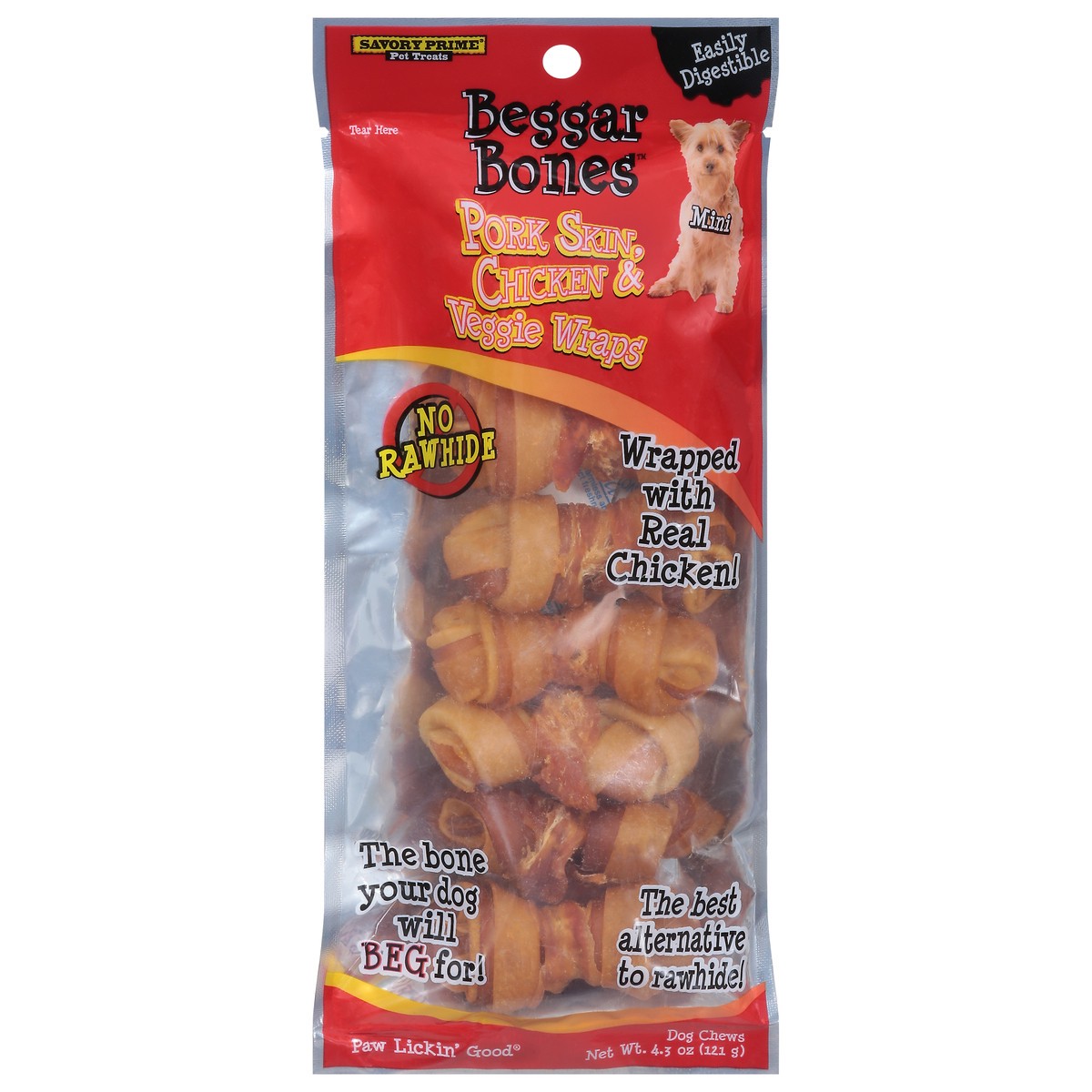 slide 1 of 9, Beggar Bones Pork Skin, Chicken & Veggie Wraps Dog Chews 4.3 oz, 4.3 oz