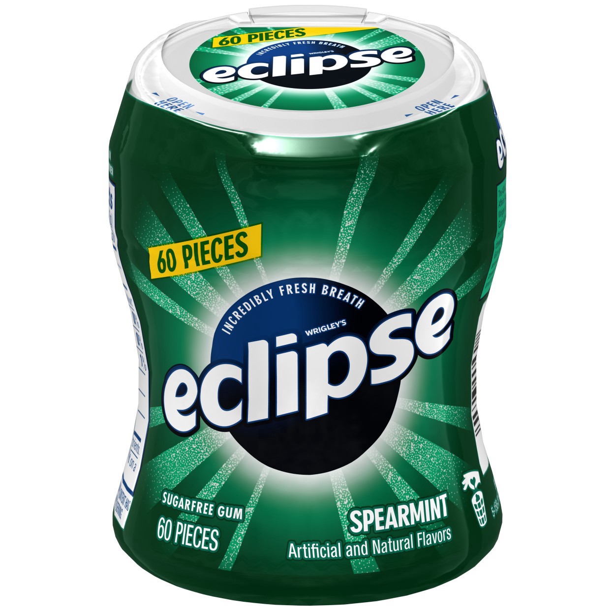 slide 3 of 5, Eclipse Spearmint Sugarfree Chewing Gum, 60 piece bottle (6 bottles), 360 pc