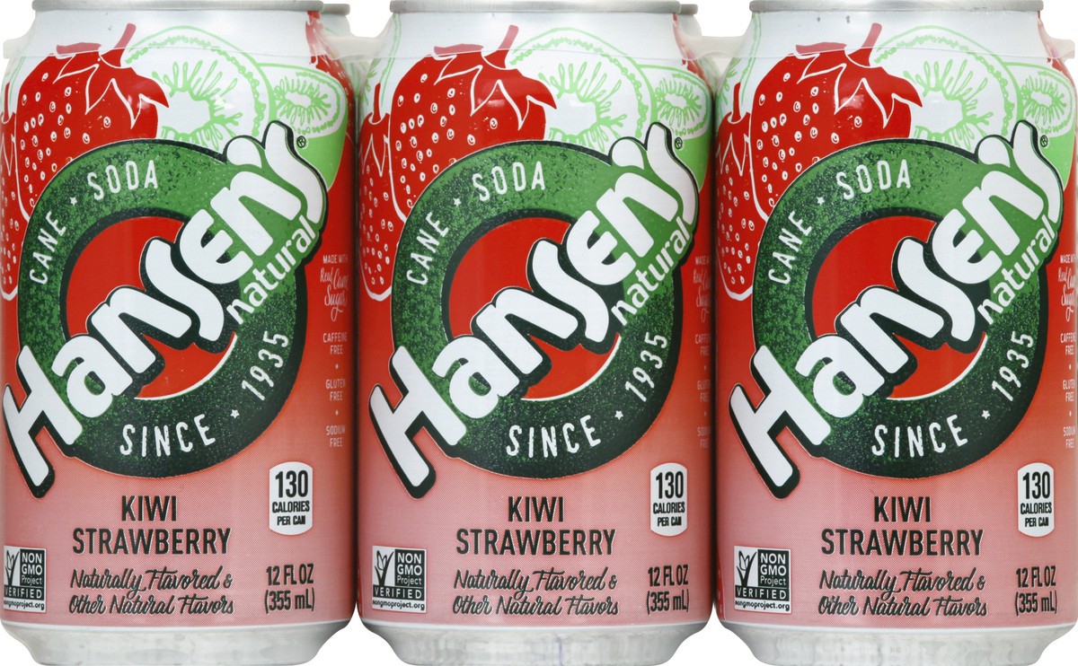 slide 1 of 6, Hansen's Cane Kiwi Strawberry Soda - 6 ct, 6 ct