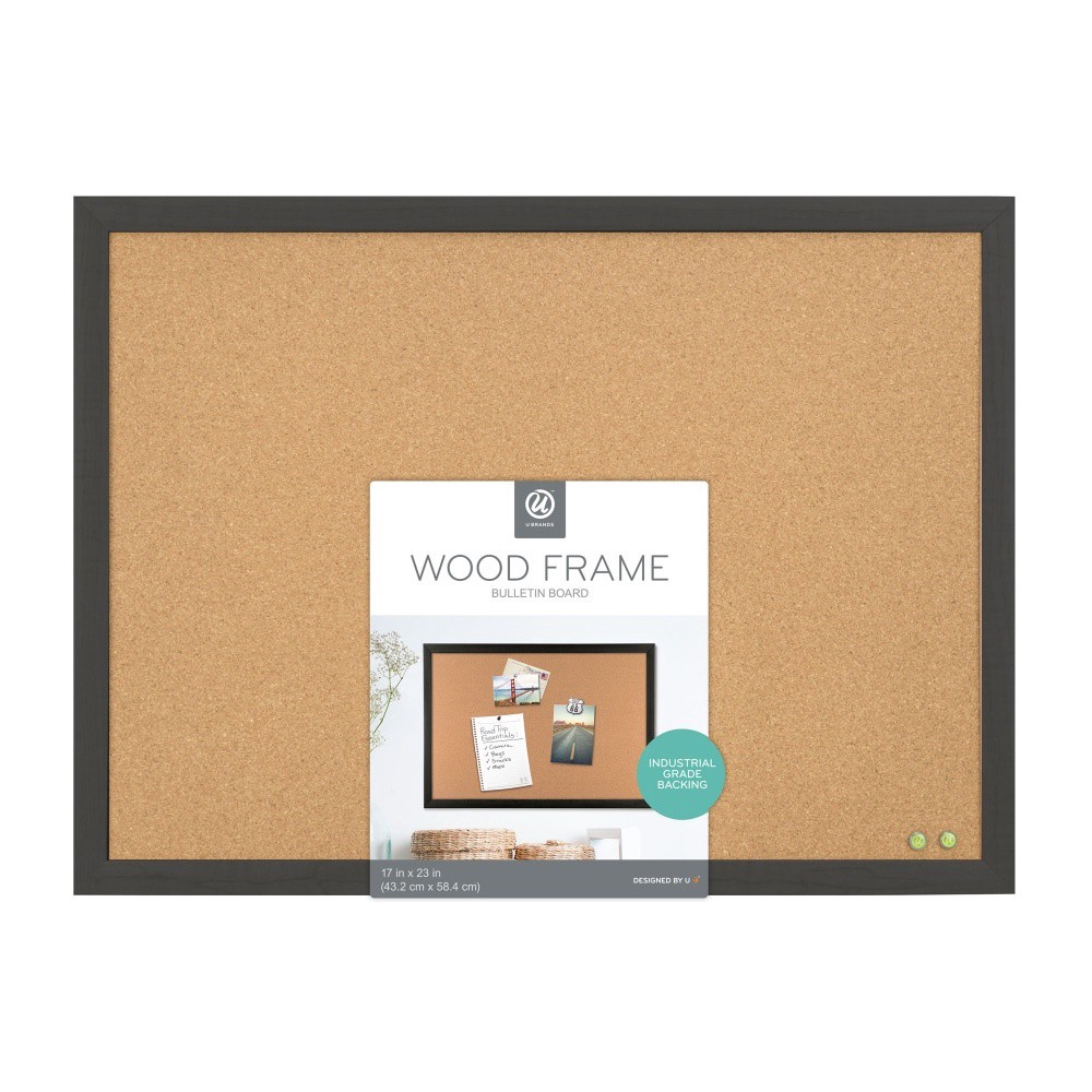 slide 1 of 1, U Brands Wood Frame Cork Bulletin Board, 17 in x 23 in