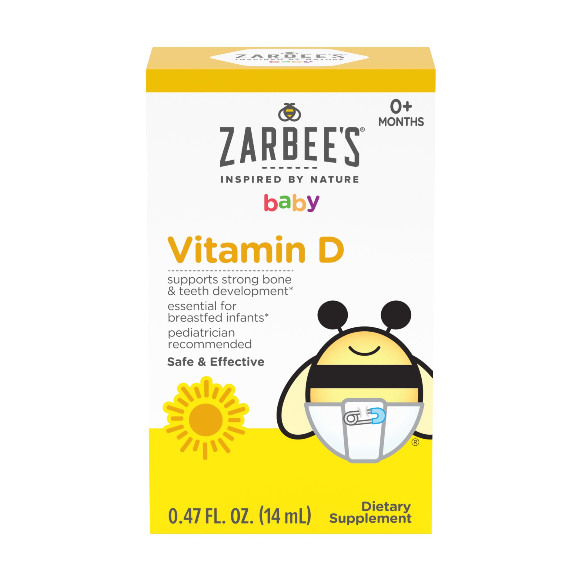 slide 1 of 5, Zarbee's Naturals Vitamin D Drops for Infants, 400IU (10mcg) Baby & Toddler Liquid Supplement, Newborn & Up, Dropper Syringe Included, 0.47 Fl Oz, 0.50 fl oz