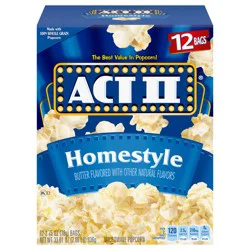 Act II Homestyle Butter Flavored Microwave Popcorn 12-2.75 oz Bags