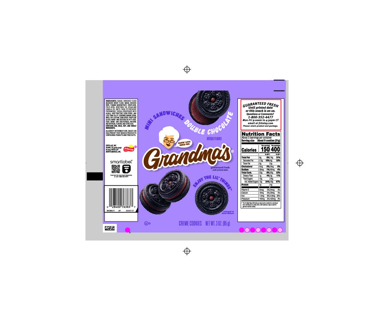 slide 4 of 9, Grandma's Mini Sandwich Creme Cookies Double Chocolate Artificially Flavored 3 Oz, 3 oz