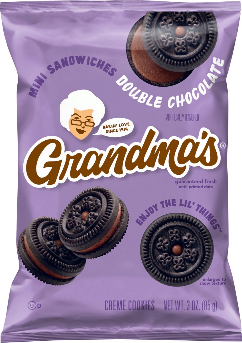 slide 6 of 9, Grandma's Mini Sandwich Creme Cookies Double Chocolate Artificially Flavored 3 Oz, 3 oz