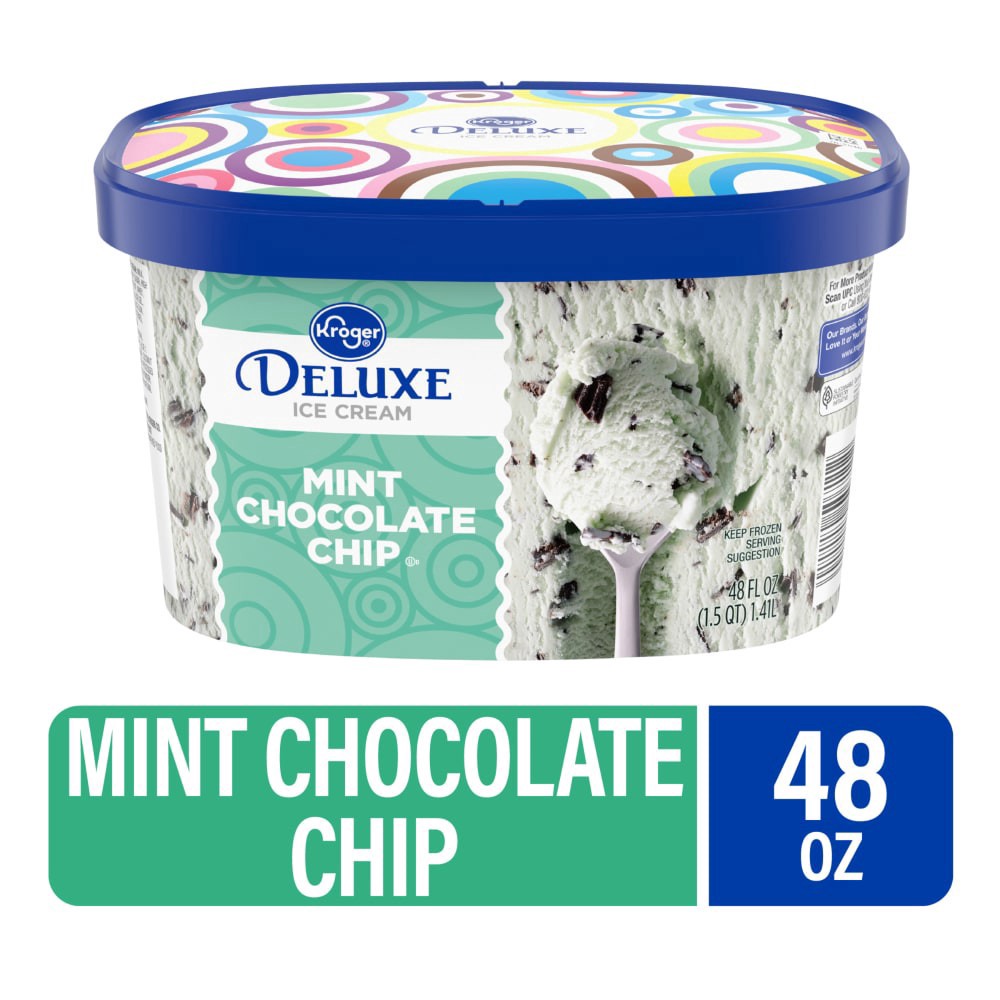 slide 1 of 4, Kroger Deluxe Mint Chocolate Chip Ice Cream, 48 fl oz