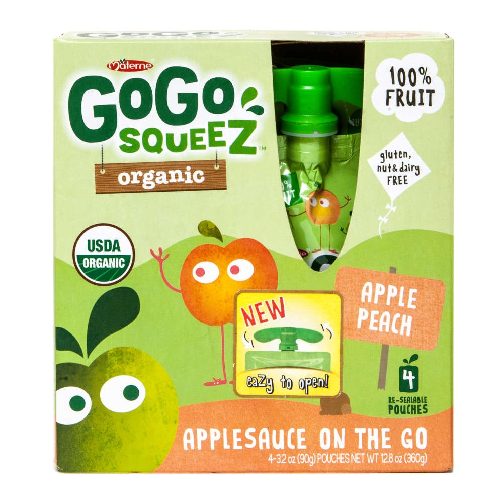 slide 1 of 1, GoGo squeeZ Organic Applesauce Peach, 4 ct