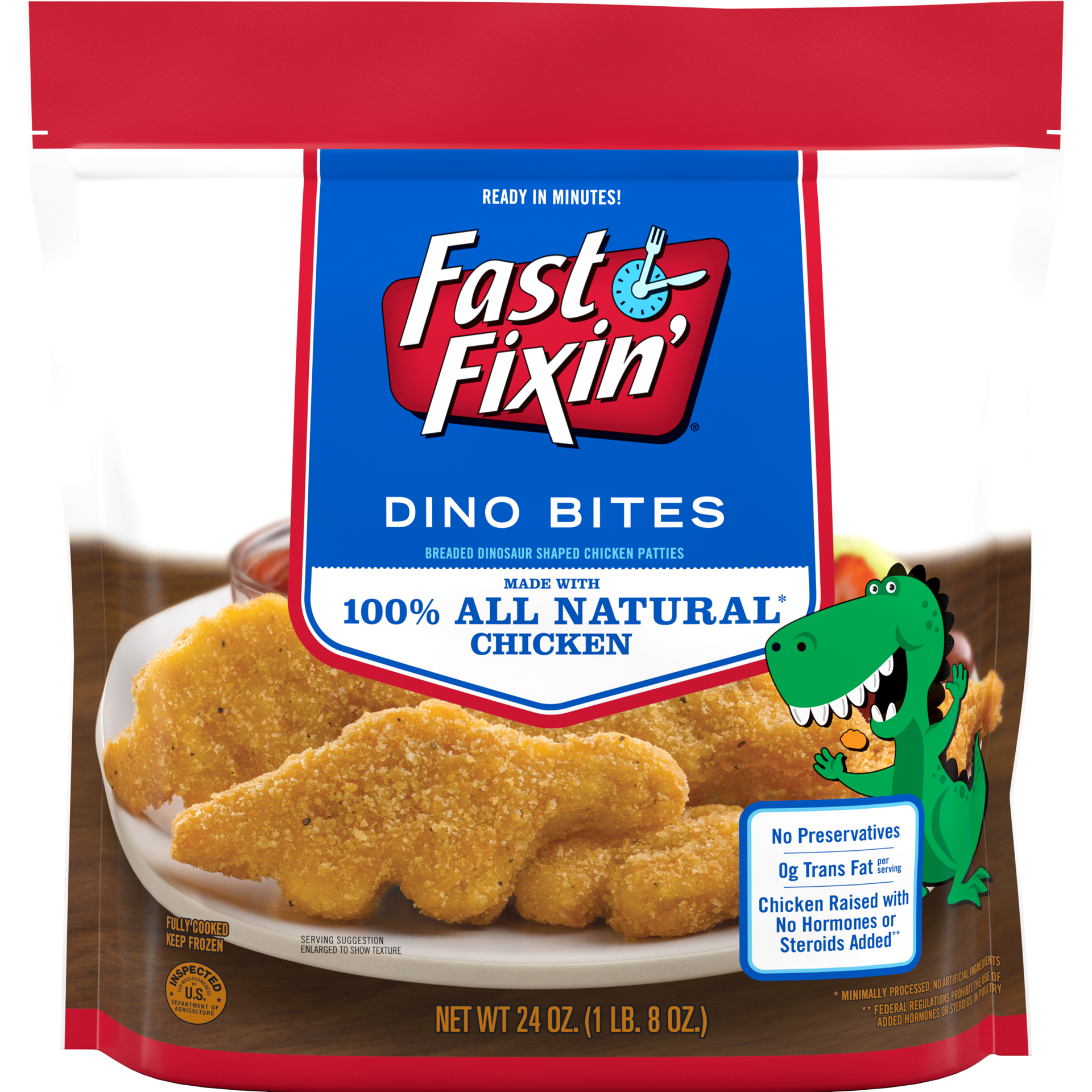 slide 1 of 5, Fast Fixin' Dino Chicken Bites, 24 oz (Frozen), 680.39 g