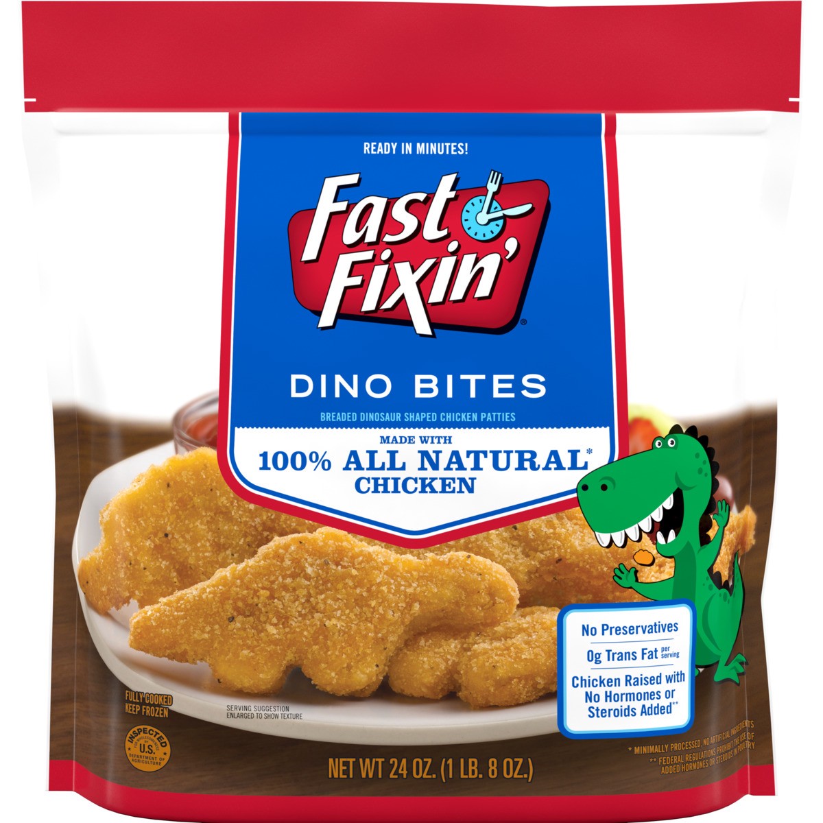 slide 1 of 5, Fast Fixin' Dino Chicken Bites, 24 oz (Frozen), 680.39 g