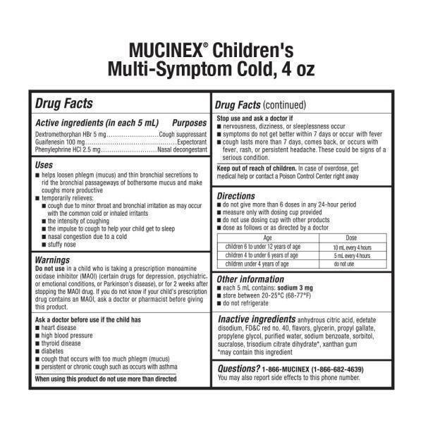 slide 12 of 33, Mucinex Children's Multi-Symptom Cold Liquid, Very Berry, 4 Ounce, 4 oz