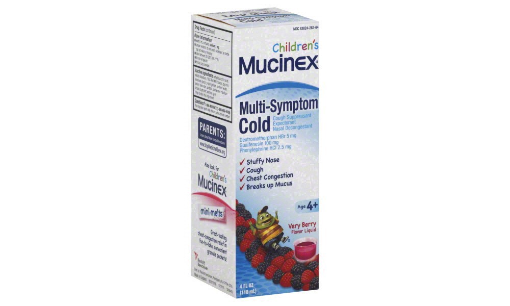 slide 5 of 33, Mucinex Children's Multi-Symptom Cold Liquid, Very Berry, 4 Ounce, 4 oz