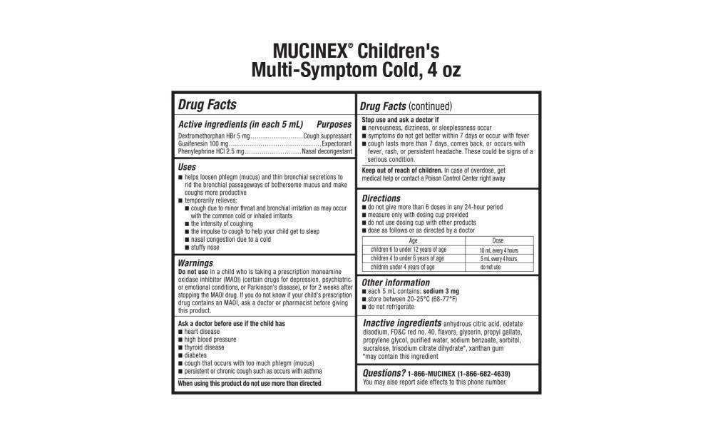 slide 26 of 33, Mucinex Children's Multi-Symptom Cold Liquid, Very Berry, 4 Ounce, 4 oz