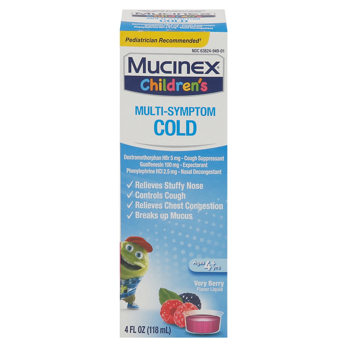slide 1 of 33, Mucinex Children's Multi-Symptom Cold Liquid, Very Berry, 4 Ounce, 4 oz