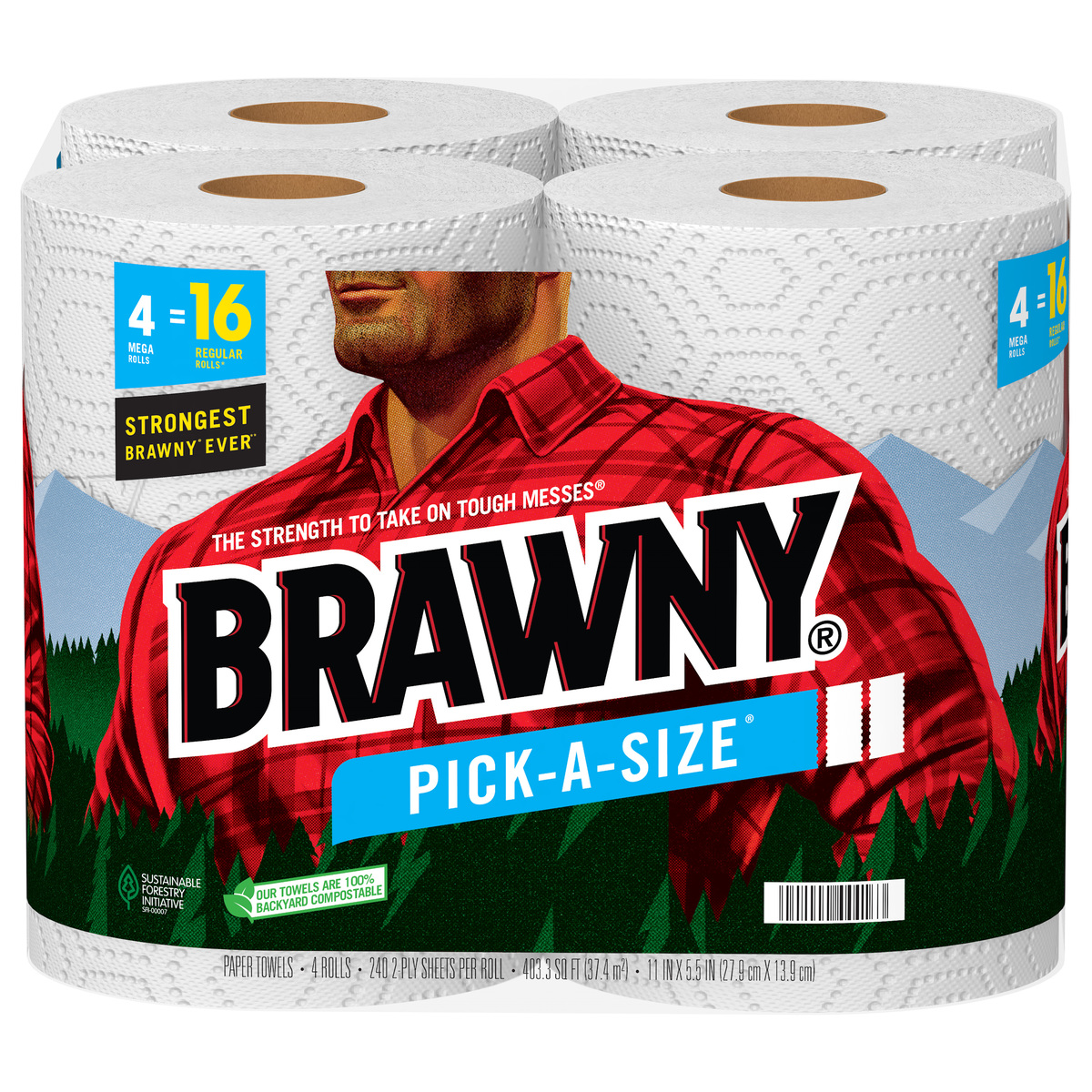 slide 1 of 6, Brawny Pick-A-Size 2-Ply Mega Rolls Paper Towels 4 ea, 4 ct