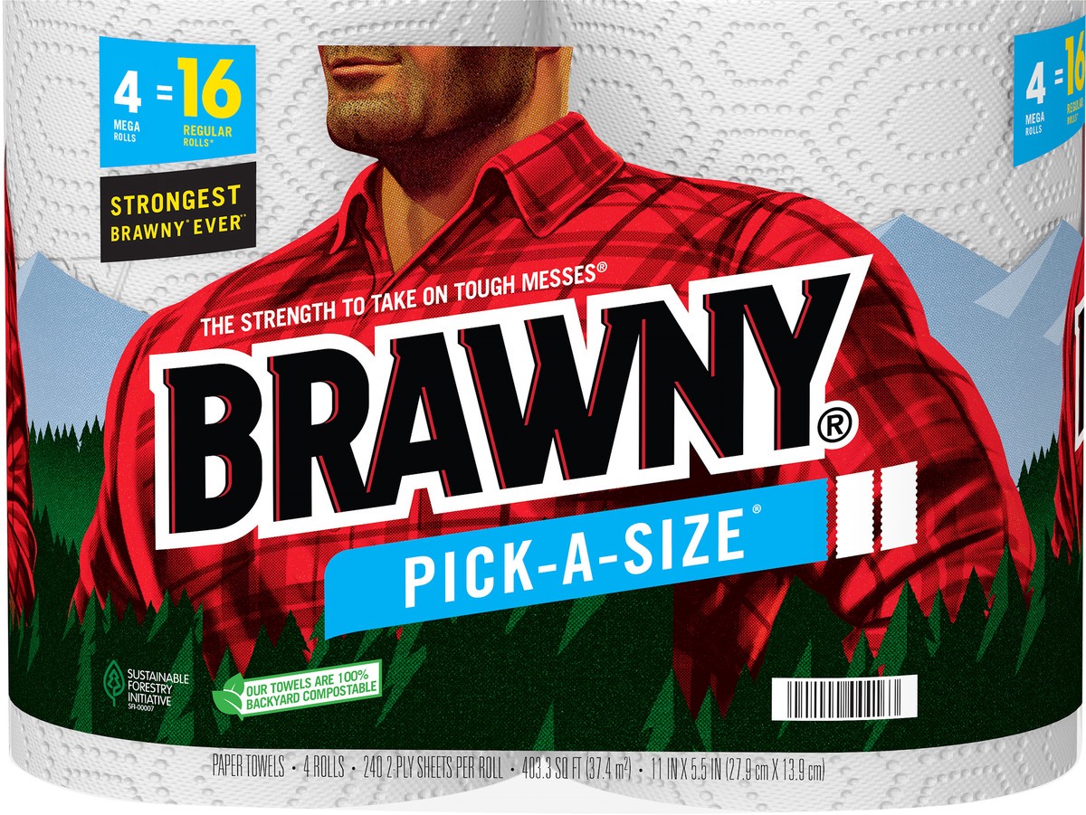 slide 4 of 6, Brawny Pick-A-Size 2-Ply Mega Rolls Paper Towels 4 ea, 4 ct