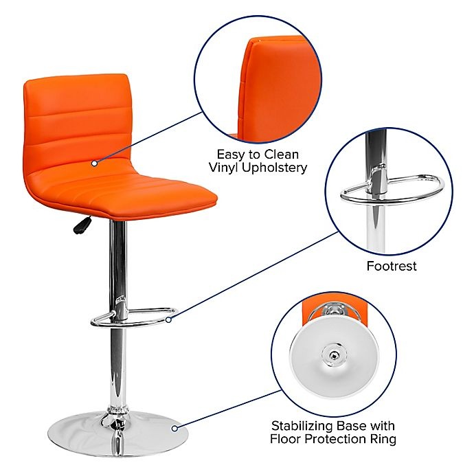 slide 6 of 11, Flash Furniture Contemporary Height Adjustable Vinyl Bar Stool - Orange, 1 ct