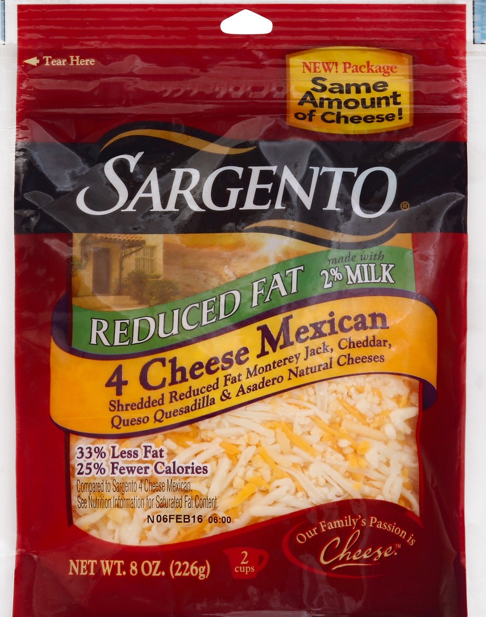 slide 3 of 4, Sargento Reduced Fat Four Cheese Mexican Blend, 8 oz