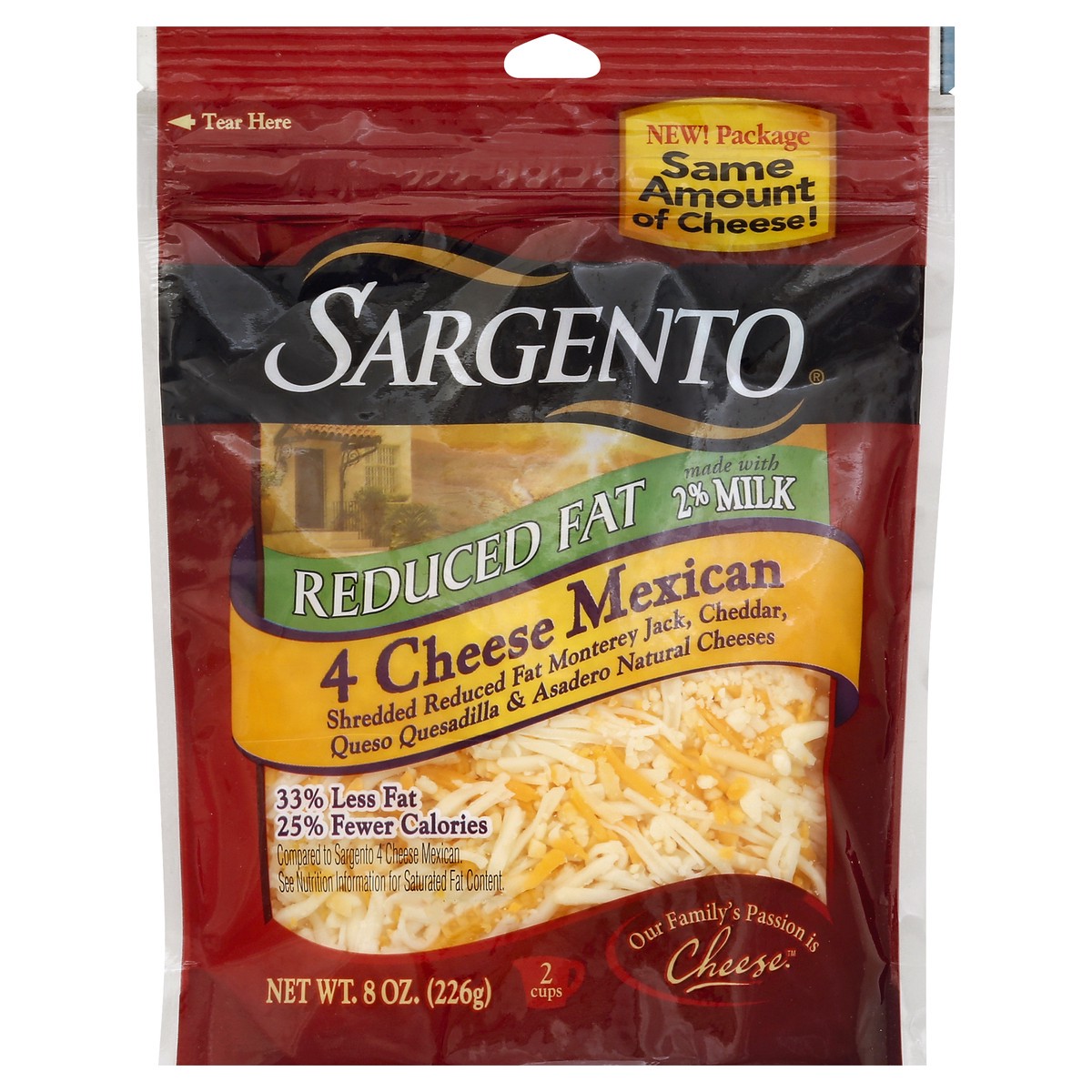 slide 4 of 4, Sargento Reduced Fat Four Cheese Mexican Blend, 8 oz