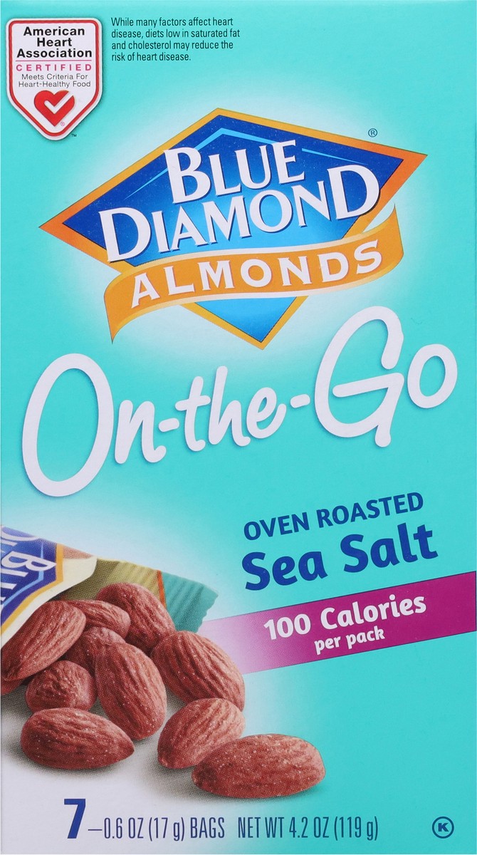 slide 2 of 13, Blue Diamond On-the-Go Oven Roasted Sea Salt Almonds 7 - 0.6 oz Bags, 7 ct; 0.6 oz