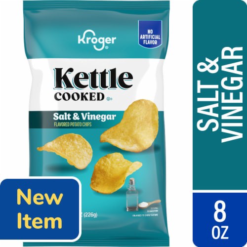 slide 1 of 1, Kroger® Kettle Cooked Salt and Vinegar Flavored Potato Chips, 8 oz