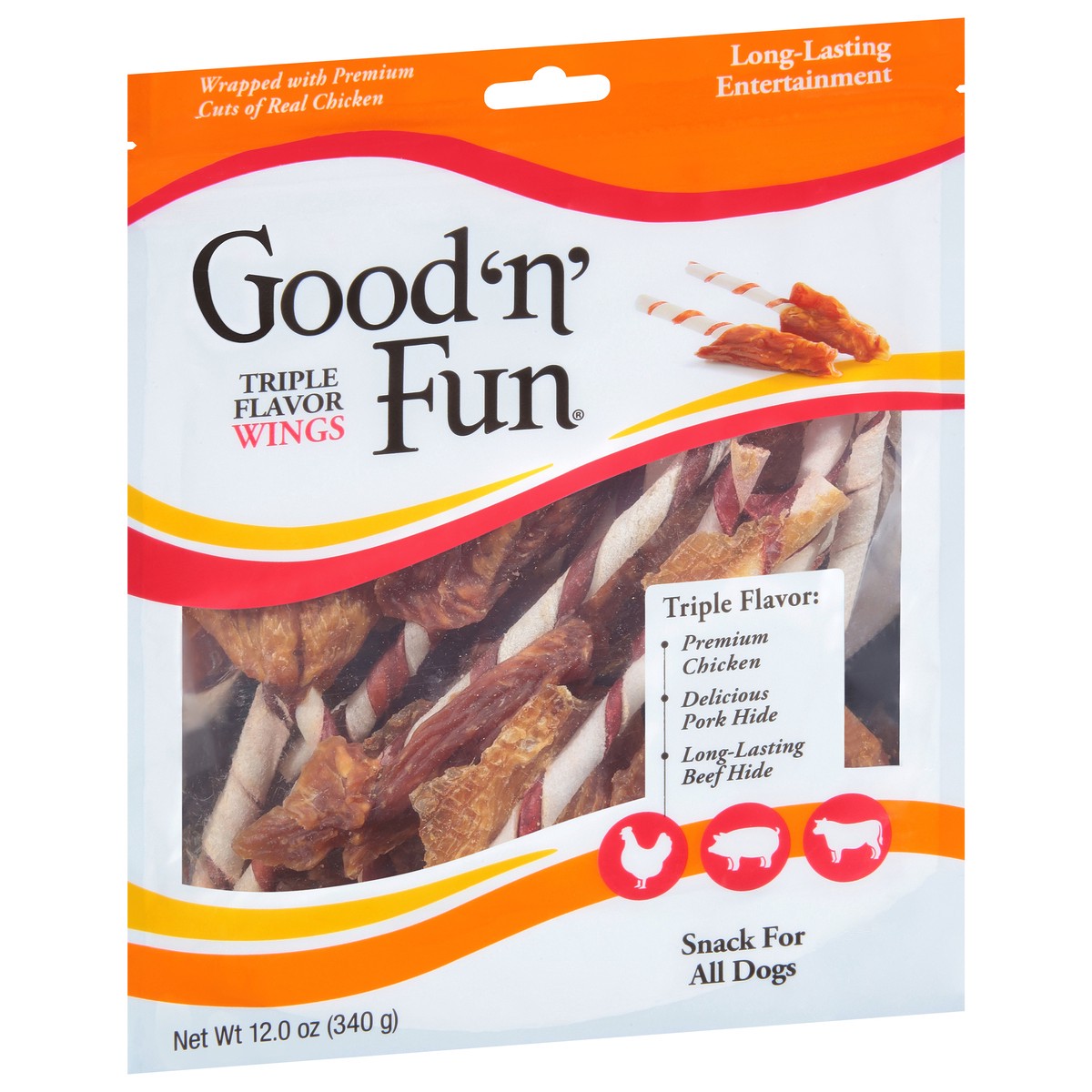 slide 6 of 9, Good 'n' Fun Triple Flavor Wings Snack for All Dogs 12.0 oz, 12 oz